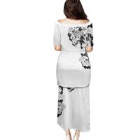 Hawaiian and Japanese Together Family Matching Puletasi and Hawaiian Shirt Japanese Koi Fish Tattoo and Kakau Pattern White Color LT03 - Polynesian Pride