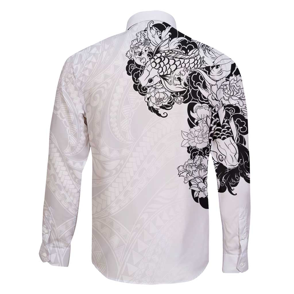 Hawaiian and Japanese Together Family Matching Short Sleeve Bodycon Dress and Hawaiian Shirt Japanese Koi Fish Tattoo and Kakau Pattern White Color LT03 - Polynesian Pride