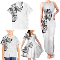 Hawaiian and Japanese Together Family Matching Tank Maxi Dress and Hawaiian Shirt Japanese Koi Fish Tattoo and Kakau Pattern White Color LT03 - Polynesian Pride
