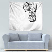 Hawaiian and Japanese Together Tapestry Japanese Koi Fish Tattoo and Kakau Pattern White Color