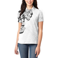 Hawaiian and Japanese Together Women Polo Shirt Japanese Koi Fish Tattoo and Kakau Pattern White Color LT03 - Polynesian Pride