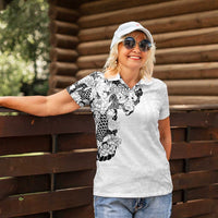 Hawaiian and Japanese Together Women Polo Shirt Japanese Koi Fish Tattoo and Kakau Pattern White Color LT03 - Polynesian Pride