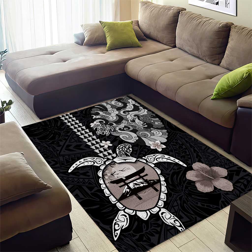 Hawaiian and Japanese Together Area Rug Japanese Culture and Turtle Kakau Tattoo Black Color LT03 - Polynesian Pride