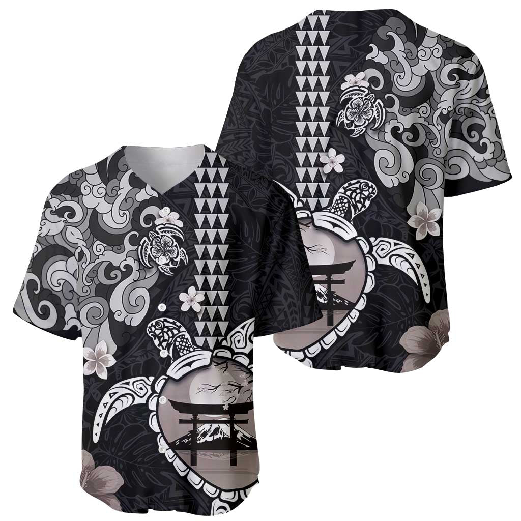 Hawaiian and Japanese Together Baseball Jersey Japanese Culture and Turtle Kakau Tattoo Black Color LT03 - Polynesian Pride