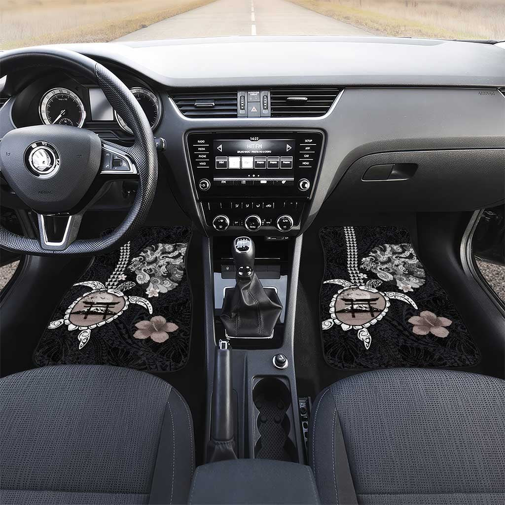 Hawaiian and Japanese Together Car Mats Japanese Culture and Turtle Kakau Tattoo Black Color LT03 Set 2pcs - Front Black - Polynesian Pride