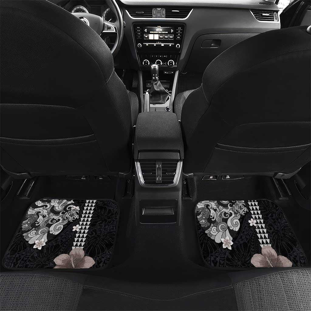 Hawaiian and Japanese Together Car Mats Japanese Culture and Turtle Kakau Tattoo Black Color LT03 Set 2pcs - Back Black - Polynesian Pride