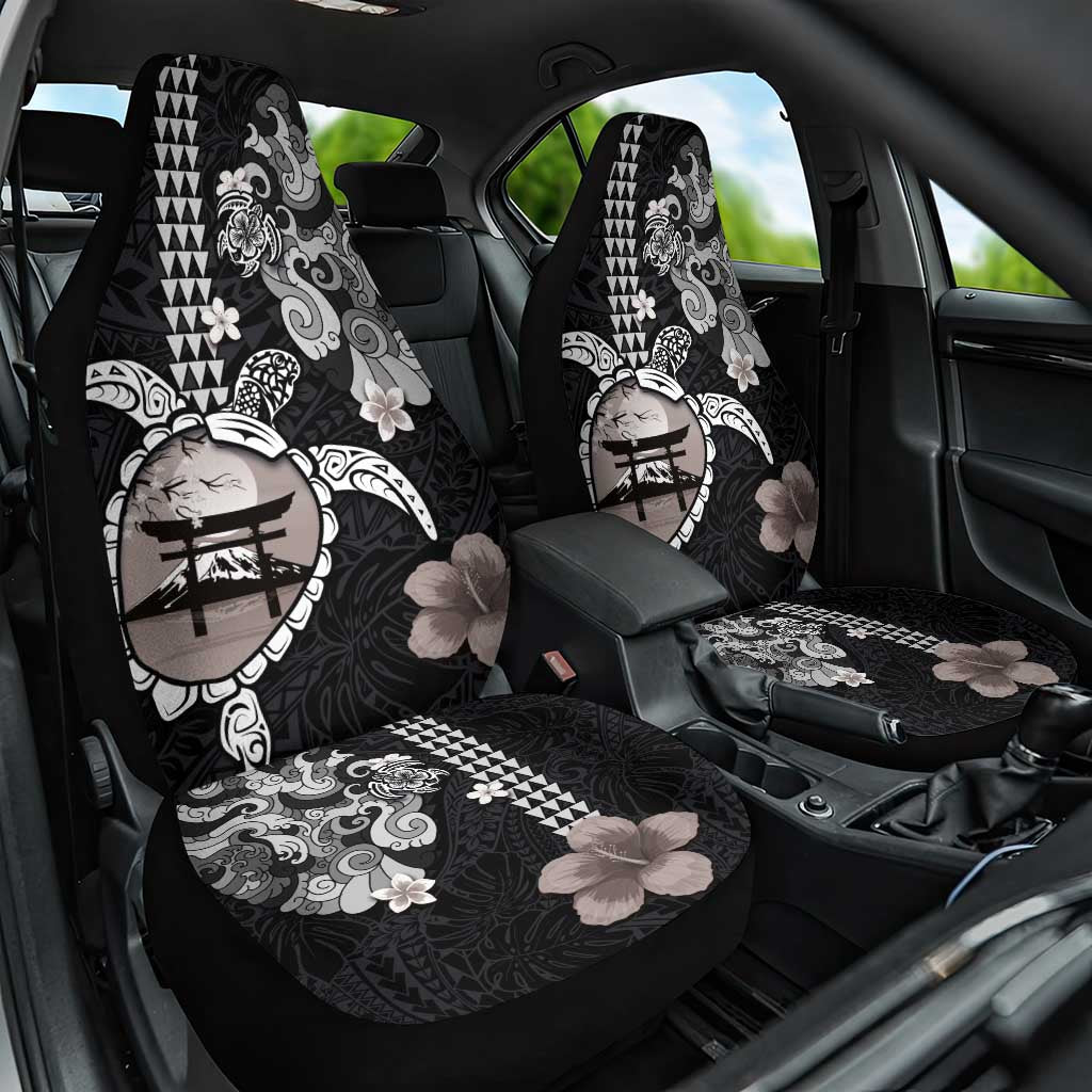 Hawaiian and Japanese Together Car Seat Cover Japanese Culture and Turtle Kakau Tattoo Black Color LT03 One Size Black - Polynesian Pride