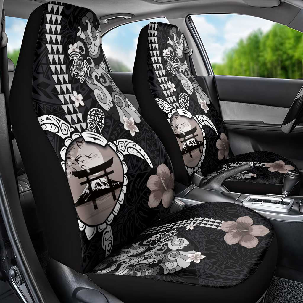 Hawaiian and Japanese Together Car Seat Cover Japanese Culture and Turtle Kakau Tattoo Black Color LT03 - Polynesian Pride