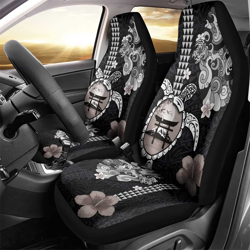 Hawaiian and Japanese Together Car Seat Cover Japanese Culture and Turtle Kakau Tattoo Black Color LT03 - Polynesian Pride