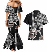 Hawaiian and Japanese Together Couples Matching Mermaid Dress and Hawaiian Shirt Japanese Culture and Turtle Kakau Tattoo Black Color LT03 - Polynesian Pride