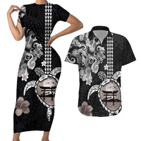 Hawaiian and Japanese Together Couples Matching Short Sleeve Bodycon Dress and Hawaiian Shirt Japanese Culture and Turtle Kakau Tattoo Black Color LT03 Black - Polynesian Pride