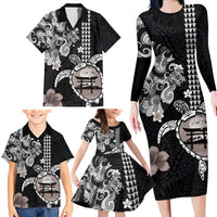 Hawaiian and Japanese Together Family Matching Long Sleeve Bodycon Dress and Hawaiian Shirt Japanese Culture and Turtle Kakau Tattoo Black Color LT03 - Polynesian Pride