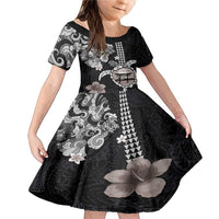 Hawaiian and Japanese Together Family Matching Mermaid Dress and Hawaiian Shirt Japanese Culture and Turtle Kakau Tattoo Black Color LT03 Daughter's Dress Black - Polynesian Pride