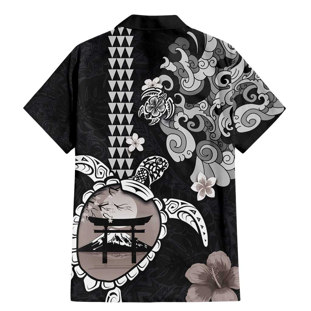 Hawaiian and Japanese Together Family Matching Mermaid Dress and Hawaiian Shirt Japanese Culture and Turtle Kakau Tattoo Black Color LT03 - Polynesian Pride