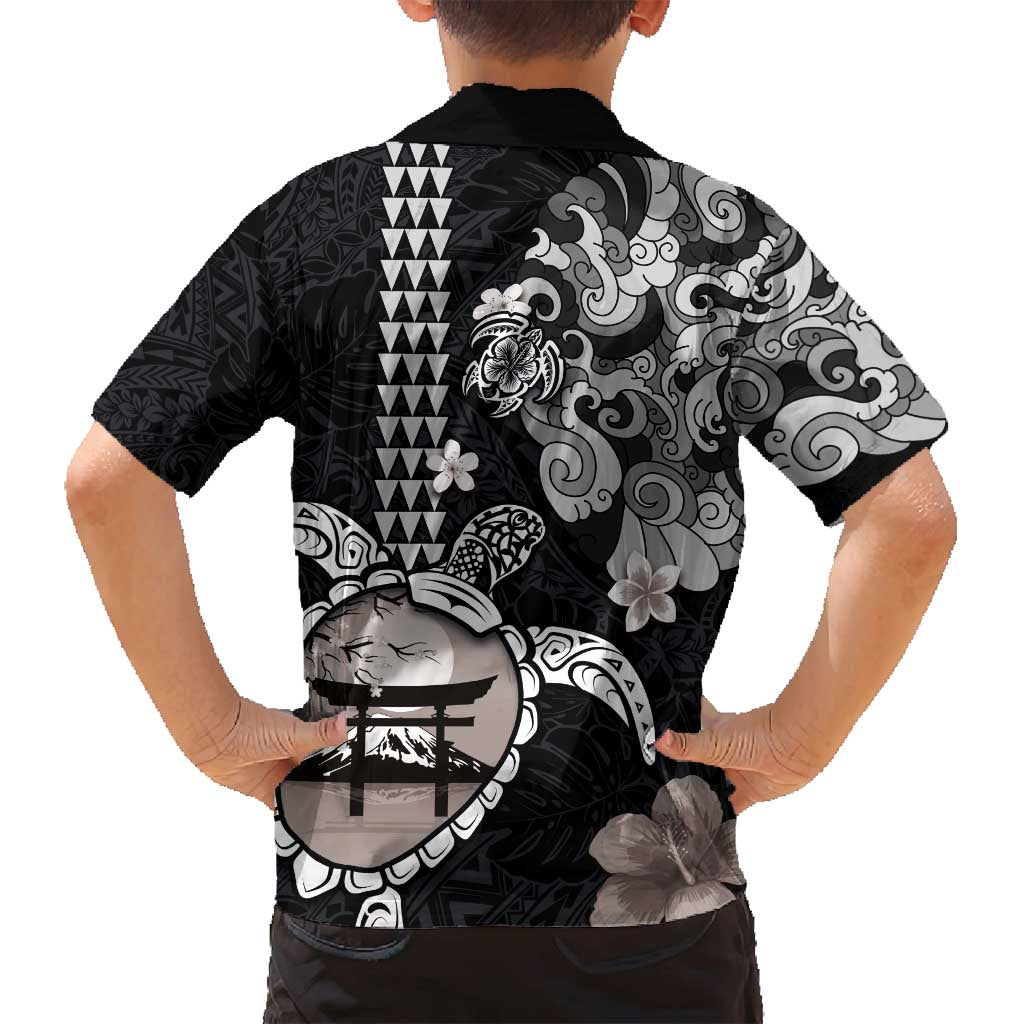 Hawaiian and Japanese Together Family Matching Off Shoulder Maxi Dress and Hawaiian Shirt Japanese Culture and Turtle Kakau Tattoo Black Color LT03 - Polynesian Pride
