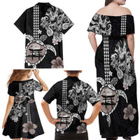 Hawaiian and Japanese Together Family Matching Off Shoulder Maxi Dress and Hawaiian Shirt Japanese Culture and Turtle Kakau Tattoo Black Color LT03 - Polynesian Pride