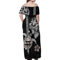 Hawaiian and Japanese Together Family Matching Off Shoulder Maxi Dress and Hawaiian Shirt Japanese Culture and Turtle Kakau Tattoo Black Color LT03 - Polynesian Pride