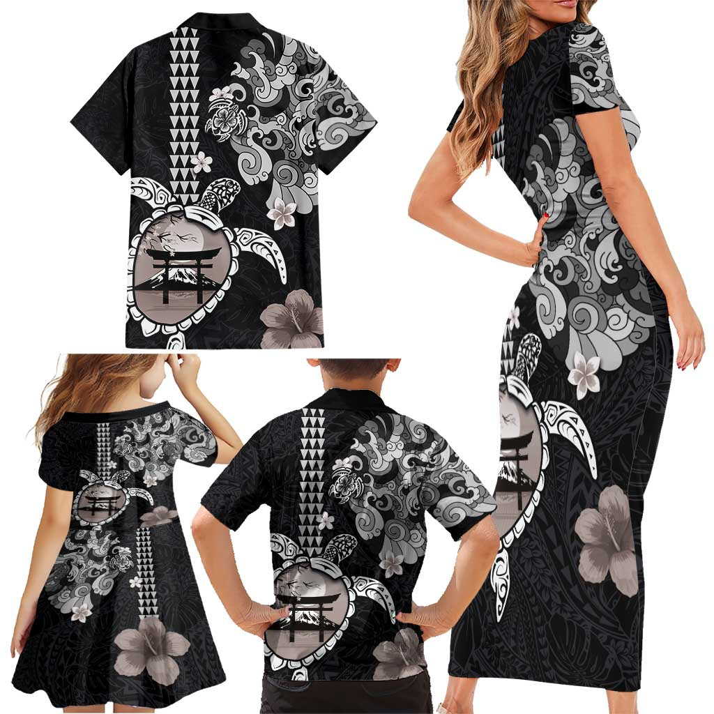 Hawaiian and Japanese Together Family Matching Short Sleeve Bodycon Dress and Hawaiian Shirt Japanese Culture and Turtle Kakau Tattoo Black Color LT03 - Polynesian Pride