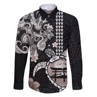 Hawaiian and Japanese Together Family Matching Short Sleeve Bodycon Dress and Hawaiian Shirt Japanese Culture and Turtle Kakau Tattoo Black Color LT03 Dad's Shirt - Long Sleeve Black - Polynesian Pride