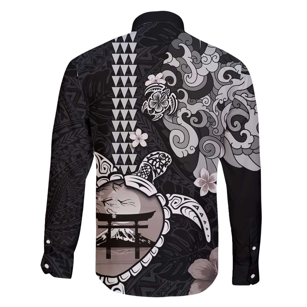 Hawaiian and Japanese Together Family Matching Short Sleeve Bodycon Dress and Hawaiian Shirt Japanese Culture and Turtle Kakau Tattoo Black Color LT03 - Polynesian Pride