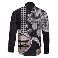 Hawaiian and Japanese Together Family Matching Short Sleeve Bodycon Dress and Hawaiian Shirt Japanese Culture and Turtle Kakau Tattoo Black Color LT03 - Polynesian Pride