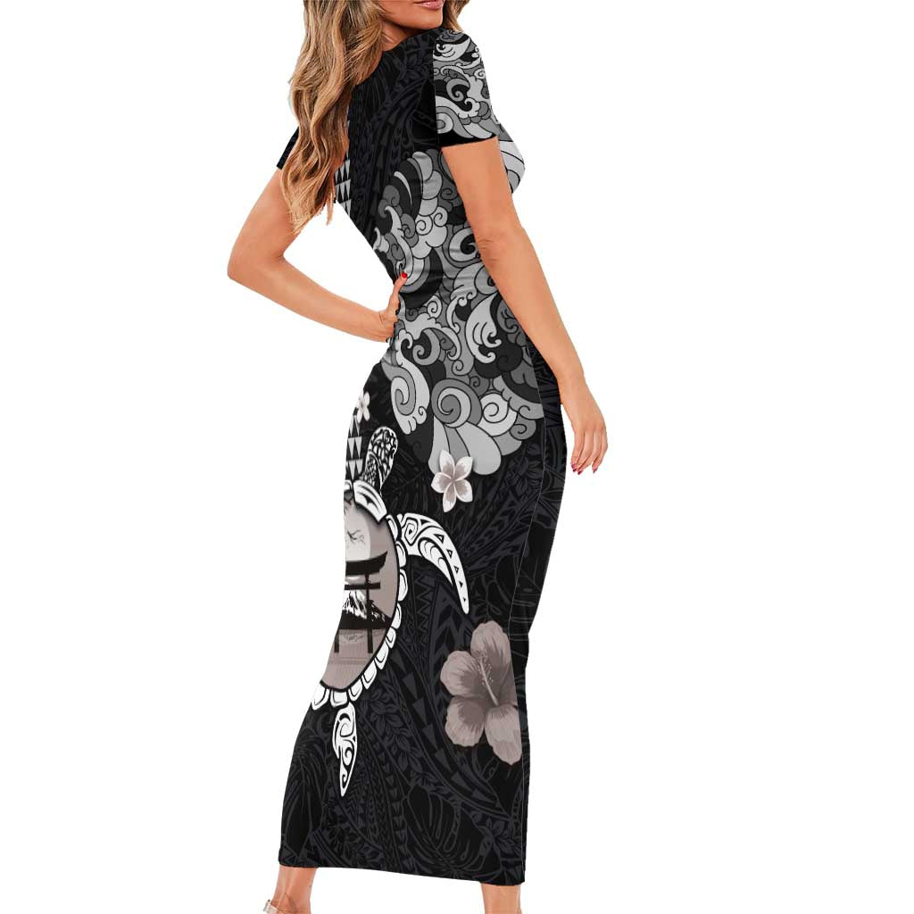 Hawaiian and Japanese Together Family Matching Short Sleeve Bodycon Dress and Hawaiian Shirt Japanese Culture and Turtle Kakau Tattoo Black Color LT03 - Polynesian Pride