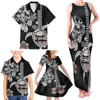 Hawaiian and Japanese Together Family Matching Tank Maxi Dress and Hawaiian Shirt Japanese Culture and Turtle Kakau Tattoo Black Color LT03 - Polynesian Pride