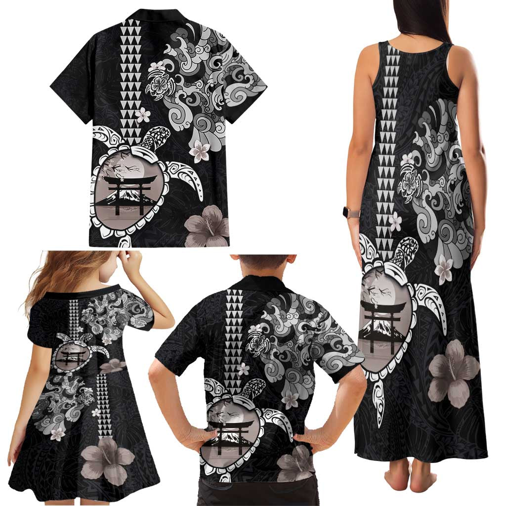Hawaiian and Japanese Together Family Matching Tank Maxi Dress and Hawaiian Shirt Japanese Culture and Turtle Kakau Tattoo Black Color LT03 - Polynesian Pride