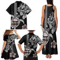 Hawaiian and Japanese Together Family Matching Tank Maxi Dress and Hawaiian Shirt Japanese Culture and Turtle Kakau Tattoo Black Color LT03 - Polynesian Pride