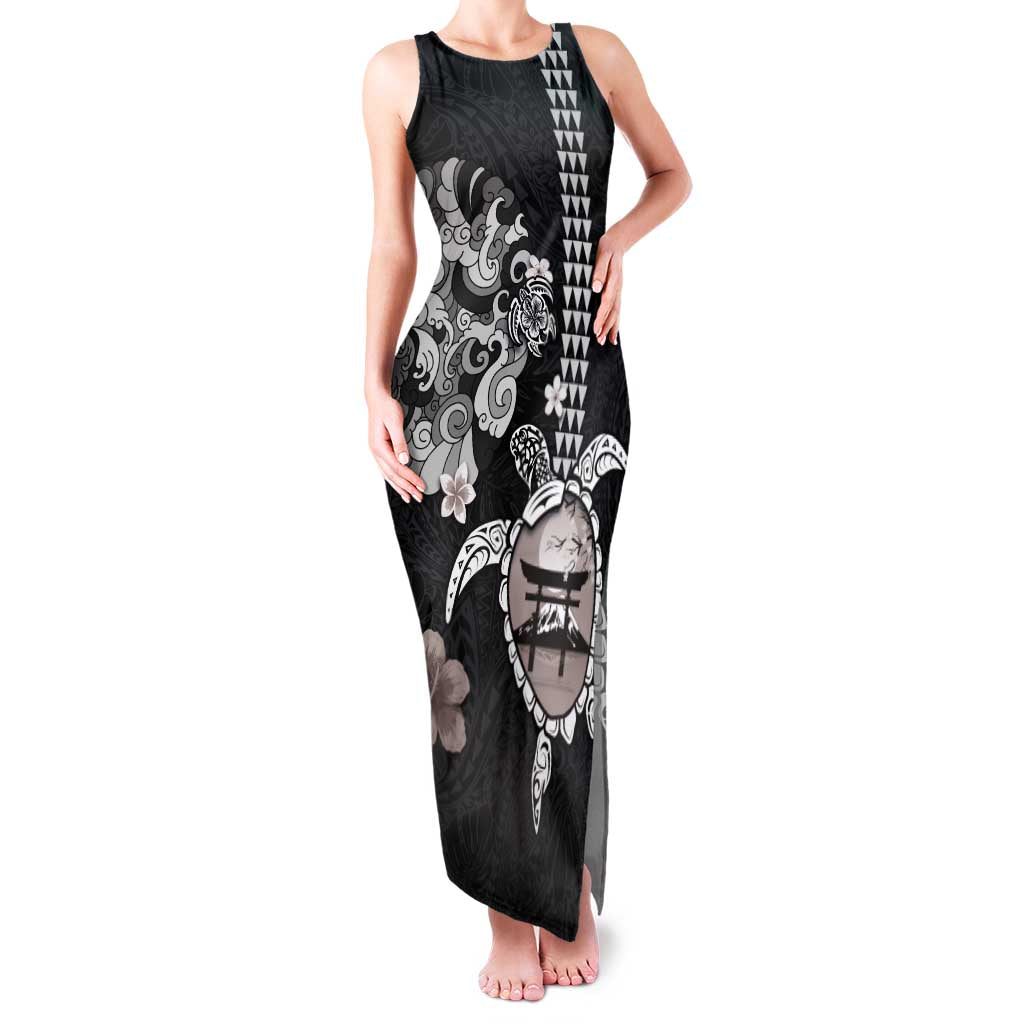 Hawaiian and Japanese Together Family Matching Tank Maxi Dress and Hawaiian Shirt Japanese Culture and Turtle Kakau Tattoo Black Color LT03 Mom's Dress Black - Polynesian Pride