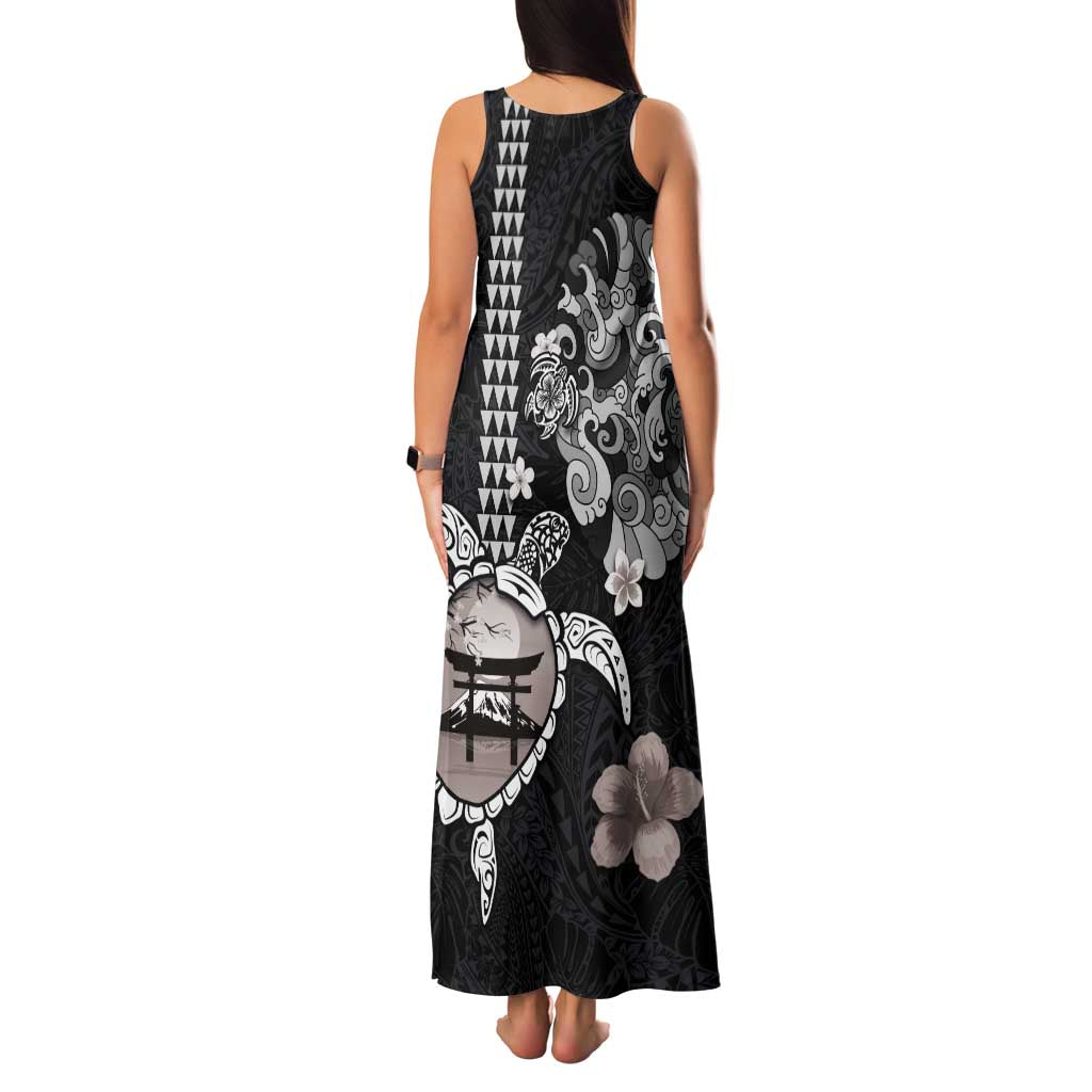 Hawaiian and Japanese Together Family Matching Tank Maxi Dress and Hawaiian Shirt Japanese Culture and Turtle Kakau Tattoo Black Color LT03 - Polynesian Pride