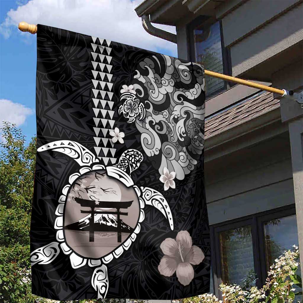 Hawaiian and Japanese Together Garden Flag Japanese Culture and Turtle Kakau Tattoo Black Color LT03 - Polynesian Pride
