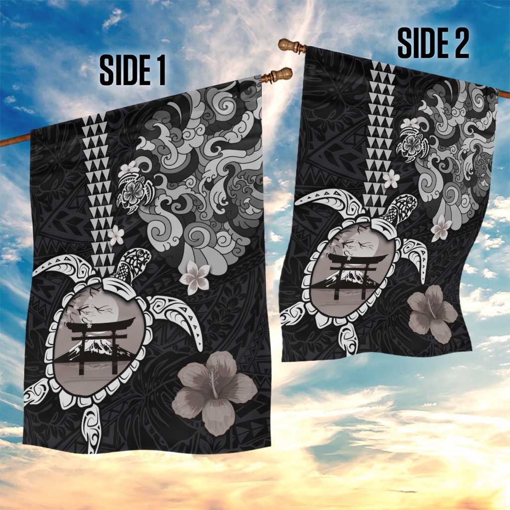 Hawaiian and Japanese Together Garden Flag Japanese Culture and Turtle Kakau Tattoo Black Color LT03 - Polynesian Pride