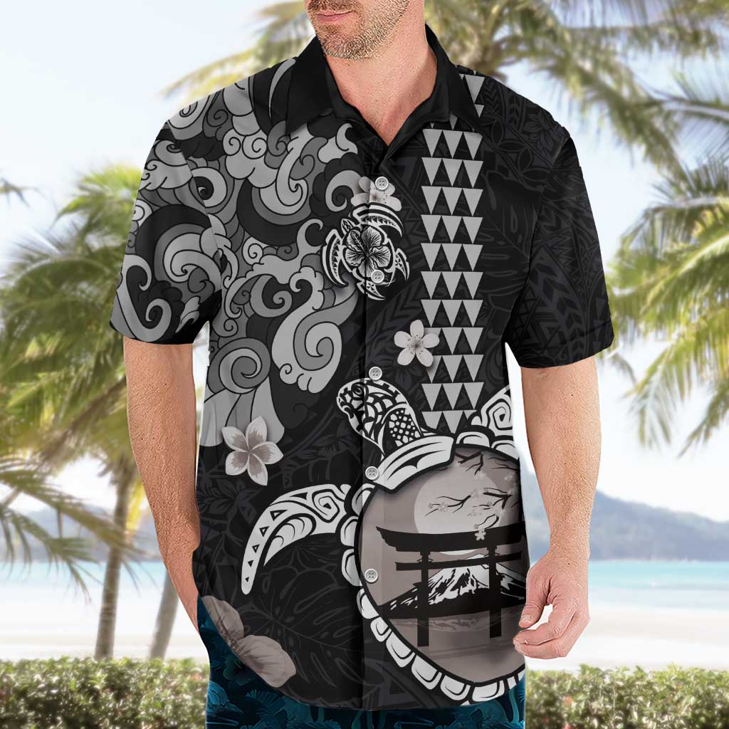 Hawaiian and Japanese Together Hawaiian Shirt Japanese Culture and Turtle Kakau Tattoo Black Color LT03 - Polynesian Pride