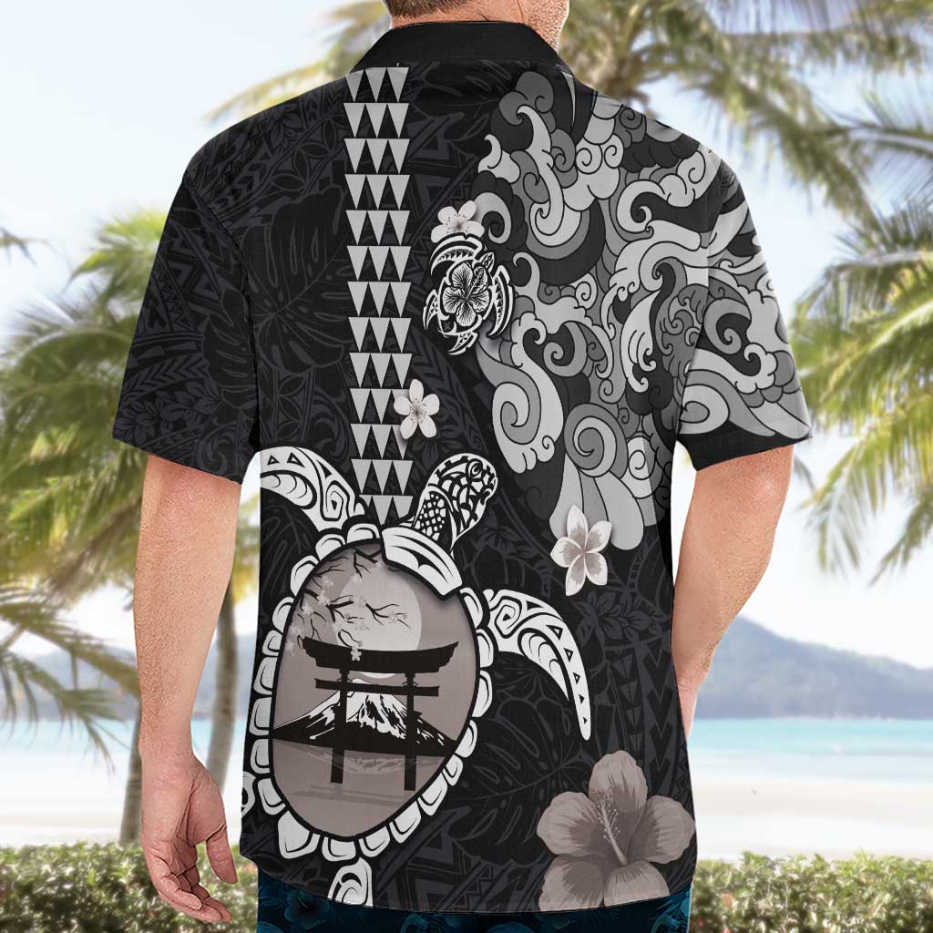 Hawaiian and Japanese Together Hawaiian Shirt Japanese Culture and Turtle Kakau Tattoo Black Color LT03 - Polynesian Pride