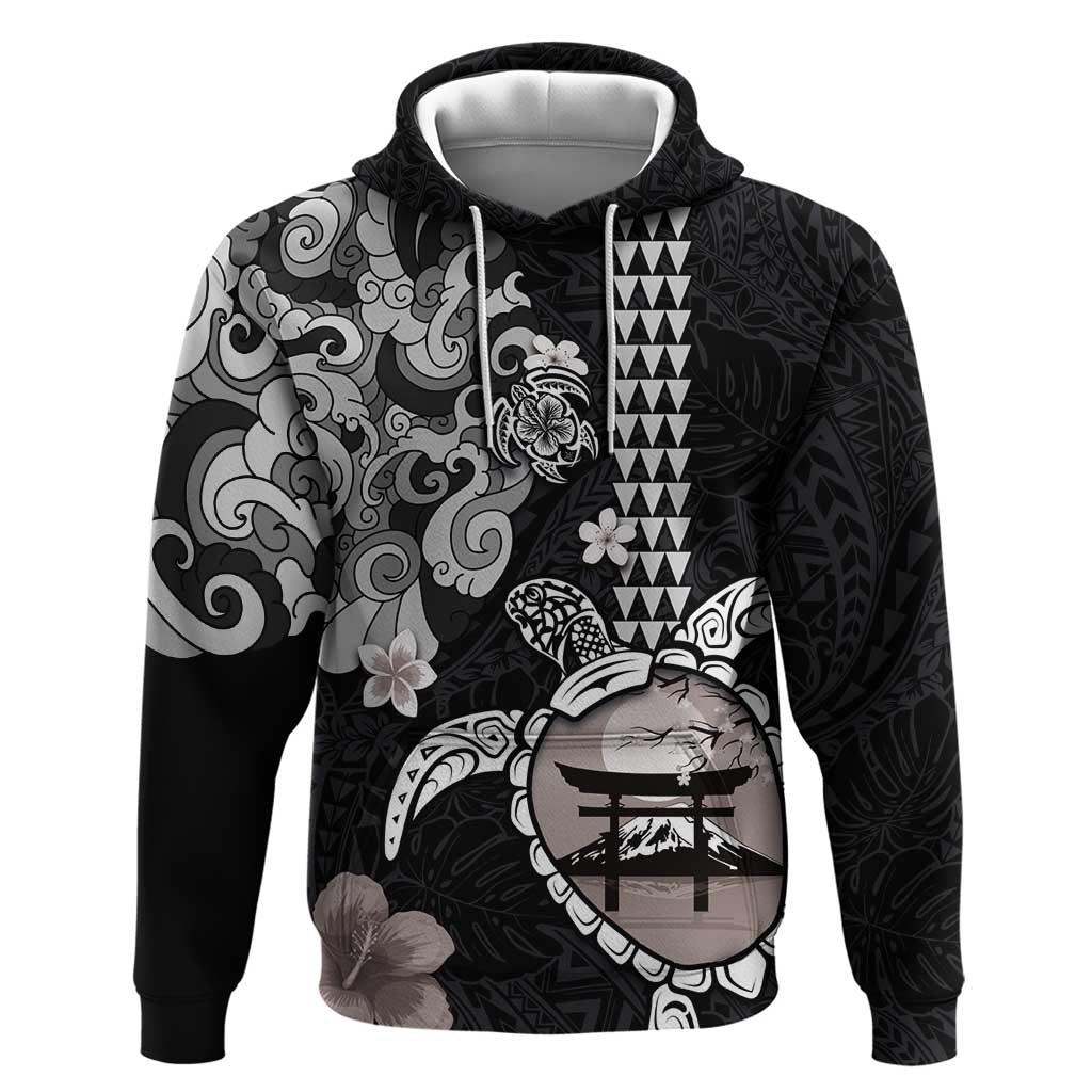 Hawaiian and Japanese Together Hoodie Japanese Culture and Turtle Kakau Tattoo Black Color LT03 Pullover Hoodie Black - Polynesian Pride
