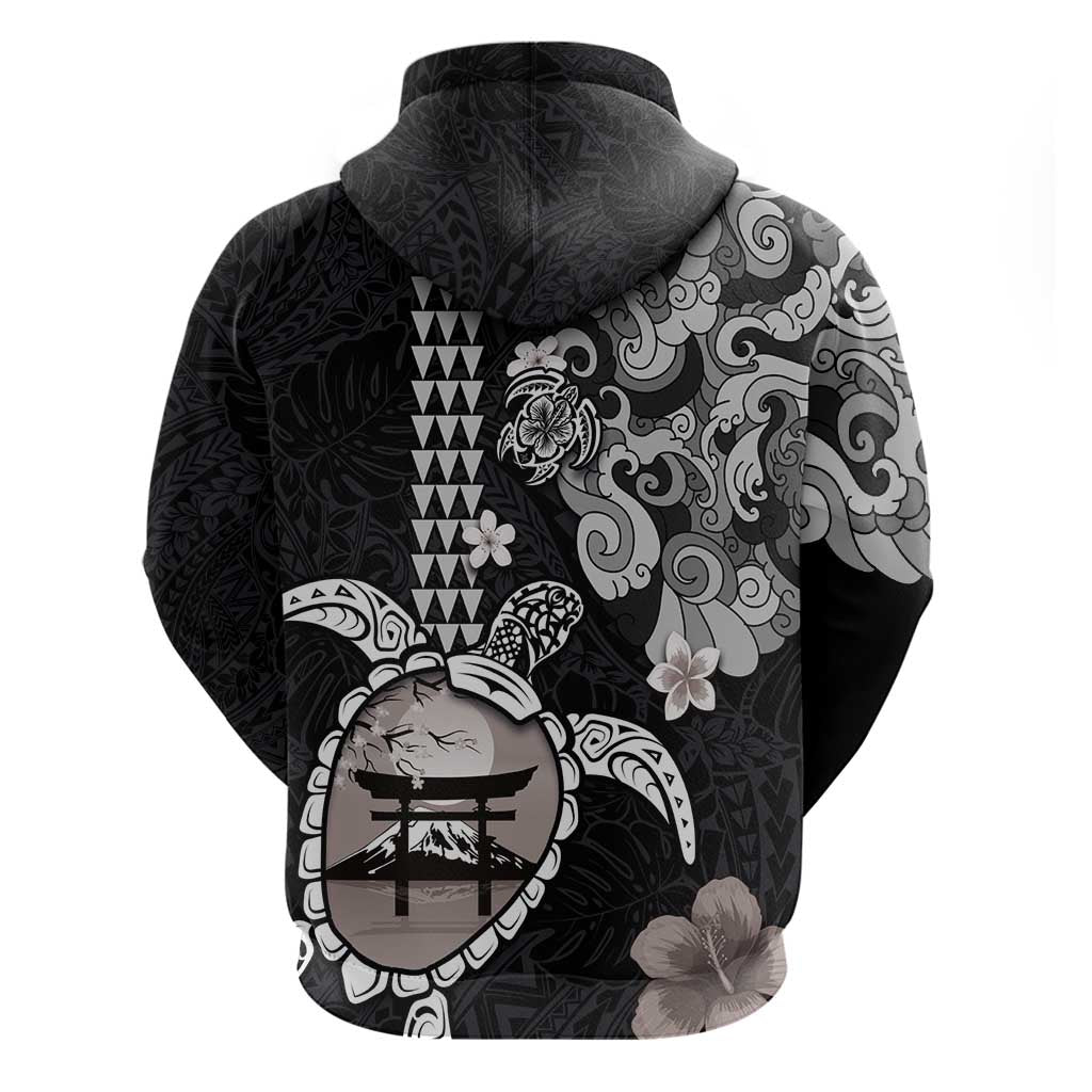 Hawaiian and Japanese Together Hoodie Japanese Culture and Turtle Kakau Tattoo Black Color LT03 - Polynesian Pride