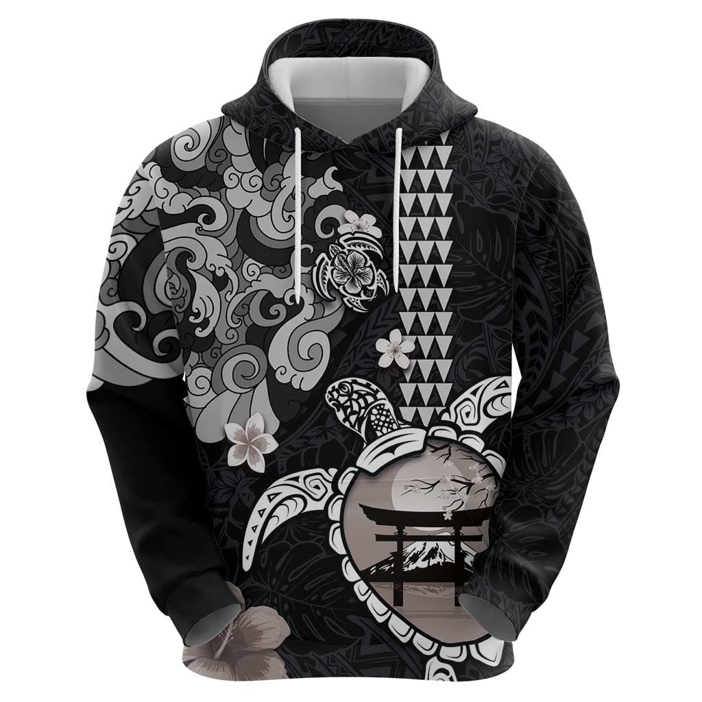 Hawaiian and Japanese Together Hoodie Japanese Culture and Turtle Kakau Tattoo Black Color LT03 - Polynesian Pride