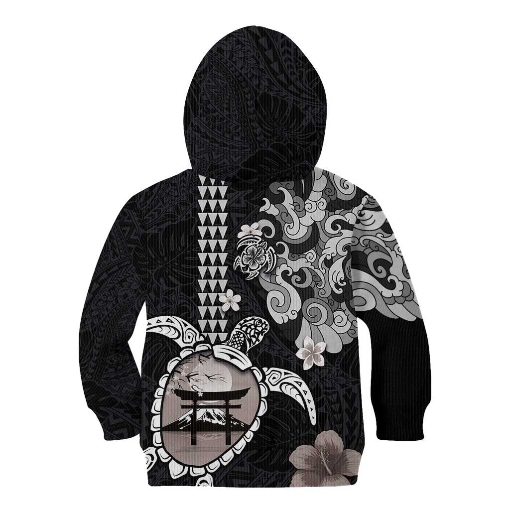 Hawaiian and Japanese Together Kid Hoodie Japanese Culture and Turtle Kakau Tattoo Black Color LT03 - Polynesian Pride