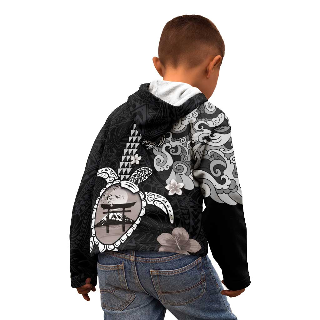 Hawaiian and Japanese Together Kid Hoodie Japanese Culture and Turtle Kakau Tattoo Black Color LT03 - Polynesian Pride