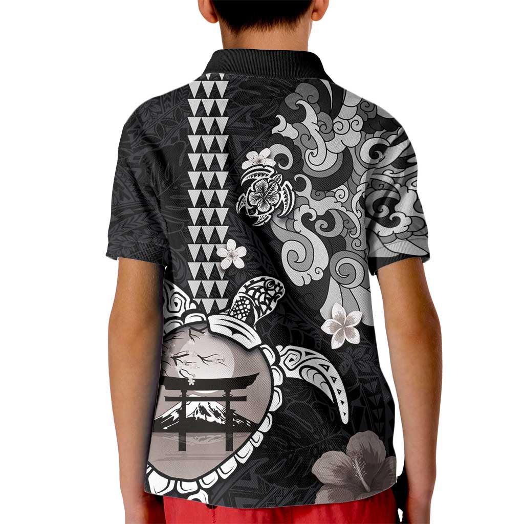Hawaiian and Japanese Together Kid Polo Shirt Japanese Culture and Turtle Kakau Tattoo Black Color LT03 - Polynesian Pride