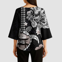 Hawaiian and Japanese Together Kimono Sleeve Blouse Japanese Culture and Turtle Kakau Tattoo Black Color LT03 - Polynesian Pride
