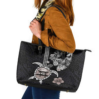 Hawaiian and Japanese Together Leather Tote Bag Japanese Culture and Turtle Kakau Tattoo Black Color LT03 Black - Polynesian Pride