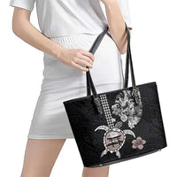 Hawaiian and Japanese Together Leather Tote Bag Japanese Culture and Turtle Kakau Tattoo Black Color LT03 - Polynesian Pride