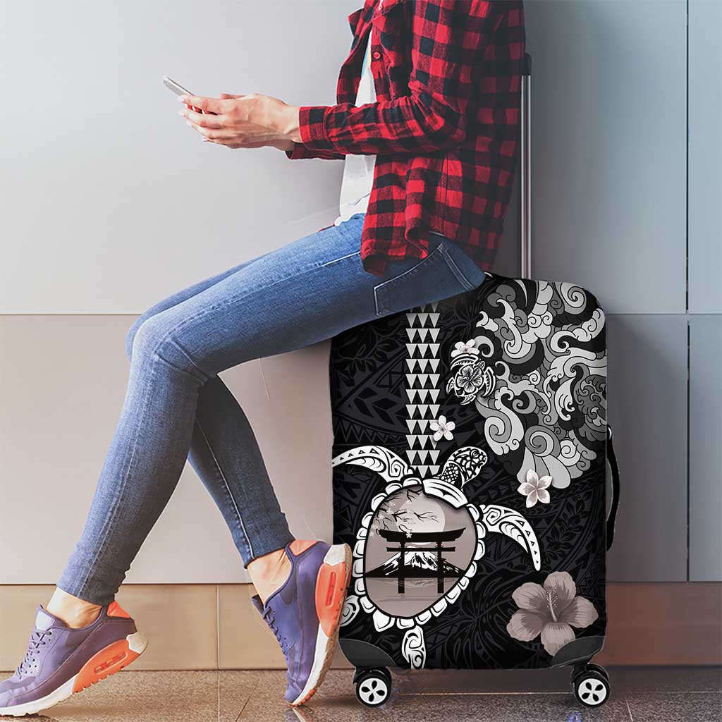 Hawaiian and Japanese Together Luggage Cover Japanese Culture and Turtle Kakau Tattoo Black Color LT03 - Polynesian Pride