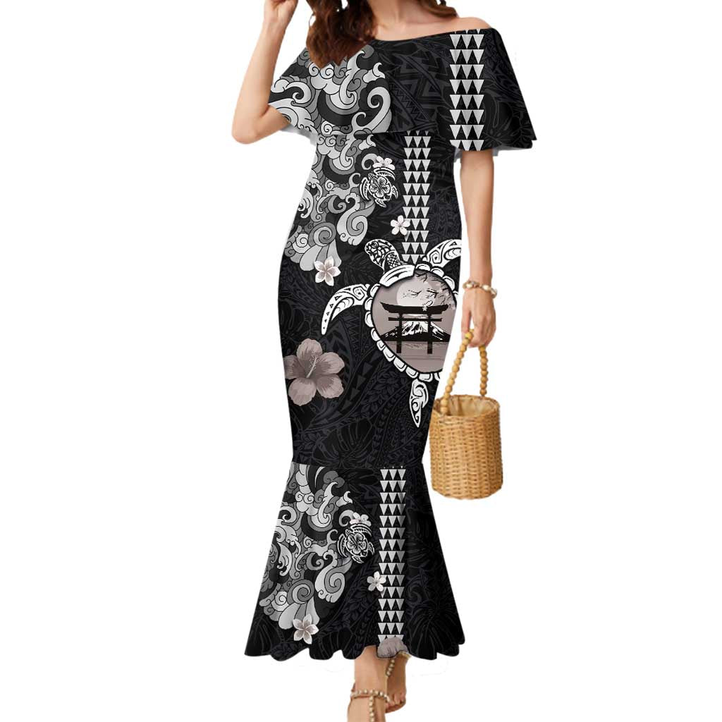 Hawaiian and Japanese Together Mermaid Dress Japanese Culture and Turtle Kakau Tattoo Black Color LT03 Women Black - Polynesian Pride
