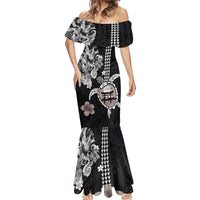 Hawaiian and Japanese Together Mermaid Dress Japanese Culture and Turtle Kakau Tattoo Black Color LT03 - Polynesian Pride