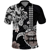 Hawaiian and Japanese Together Polo Shirt Japanese Culture and Turtle Kakau Tattoo Black Color LT03 Black - Polynesian Pride