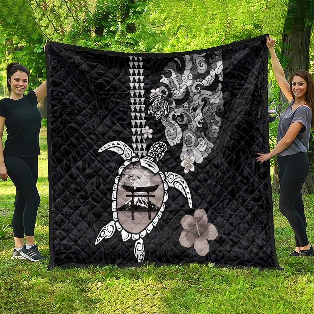 Hawaiian and Japanese Together Quilt Japanese Culture and Turtle Kakau Tattoo Black Color LT03 - Polynesian Pride