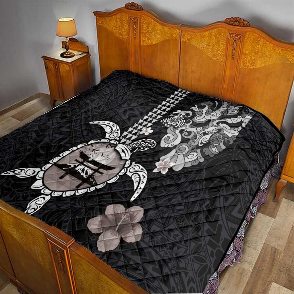 Hawaiian and Japanese Together Quilt Japanese Culture and Turtle Kakau Tattoo Black Color LT03 - Polynesian Pride